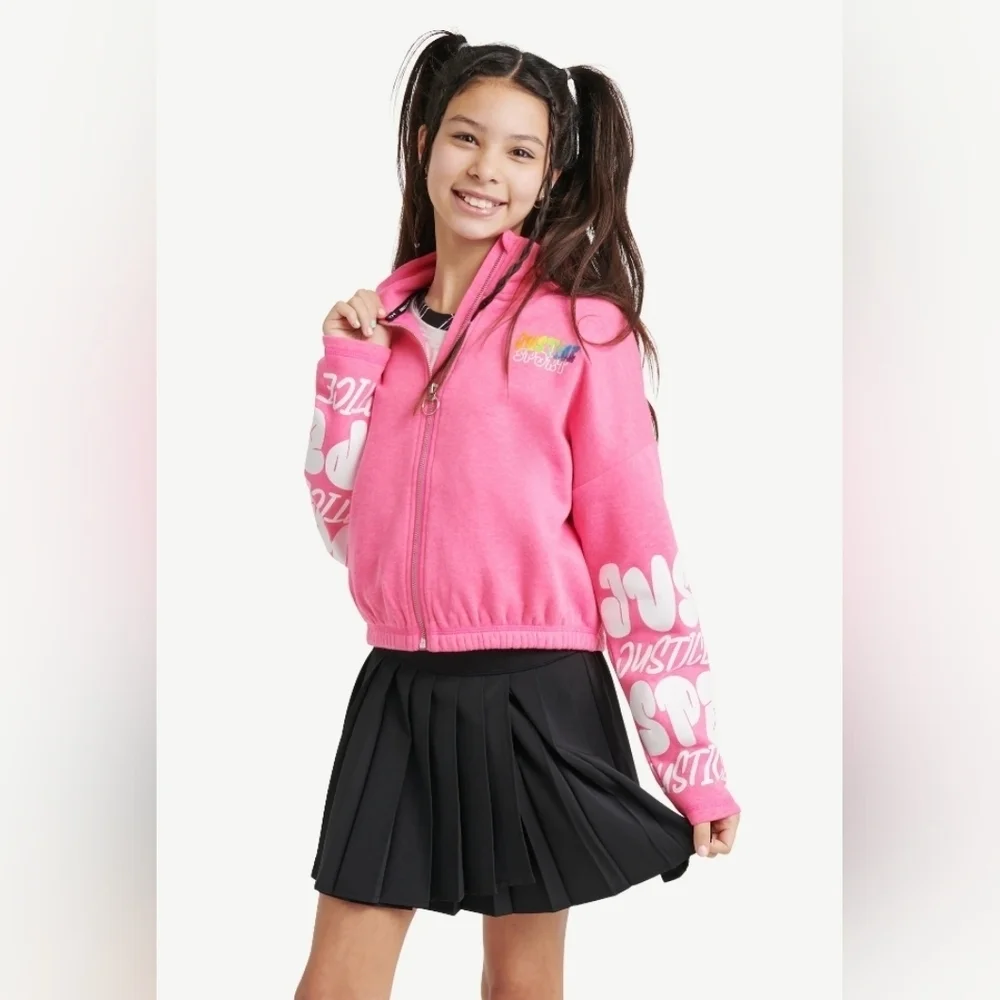 Justice Pink Zip-Up Jacket with White Lettering